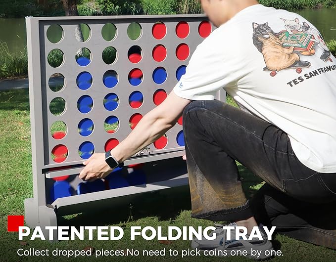 SPORT BEATS Giant Wooden 4 in a Row with Foldable Tray Connect Games Yard Giant Outdoor Beach Games - Two Ways to Play