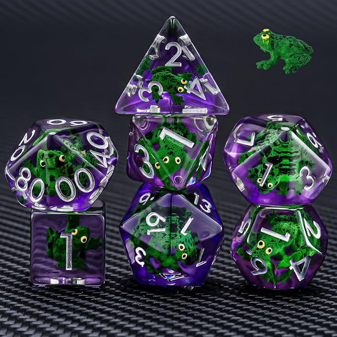 Resin D&D Dice Set, Green Frog Animal Polyhedral Dice for Dungeons and Dragons, RPG, MTG DND 7-DIE (D4, D6, D8, D10, D12, D20, D%)
