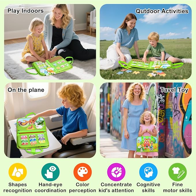 Busy Board Montessori Toy for Toddlers, Educational Activity Sensory Board Preschool Learning Fine Motor Skills Toys,Busy Book for Toddlers,Gift for Boys Girls,Travel Toys for Kids