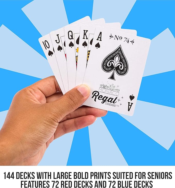 Regal Games - Bulk Playing Cards Set for Adults & Professionals - 144 Standard Decks, Large Print Deck of Cards - Blackjack, Euchre, Canasta, Poker Cards - Fun & Travel Playing Cards (144 Pack)