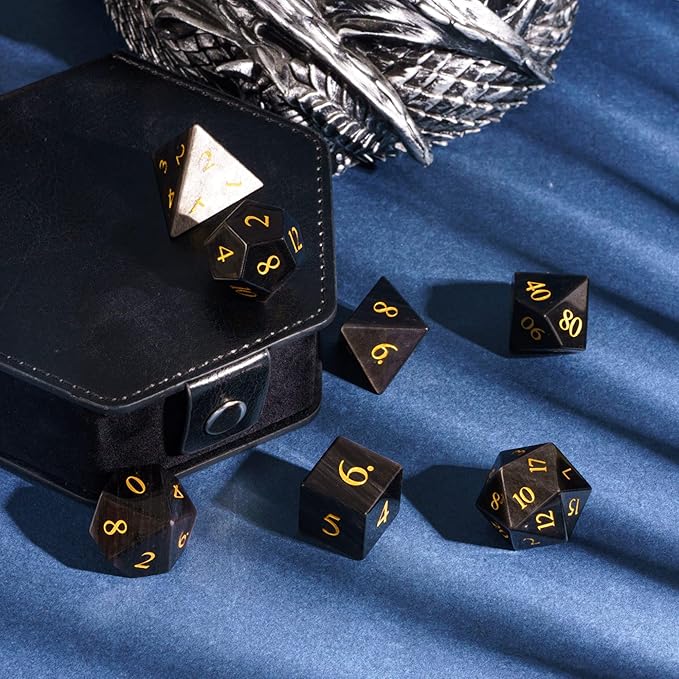 UDIXI Gemstone Dice Set D&D RPG Silver Sheen Obsidian Dice with Gift Case for Dungeons and Dragons Role Palying Games and Tabletop Game