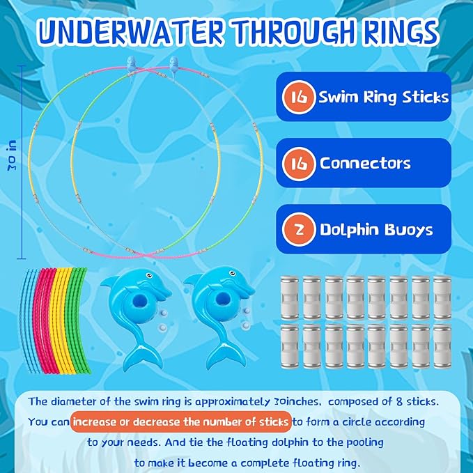 Fun Swimming Pool Toys for Kids - Diving Practice, Swim Thru Rings for Boys/Girls Ages 4-12