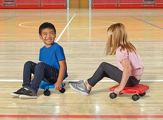 hand2mind Red Heavy-Duty Indoor Scooter Board with Handles, Floor Scooter, Sit Down Scooter, Gym Activities for Kids, Indoor Recess Games, Sport Scooters, Physical Education Equipment, Gross Motor Toy