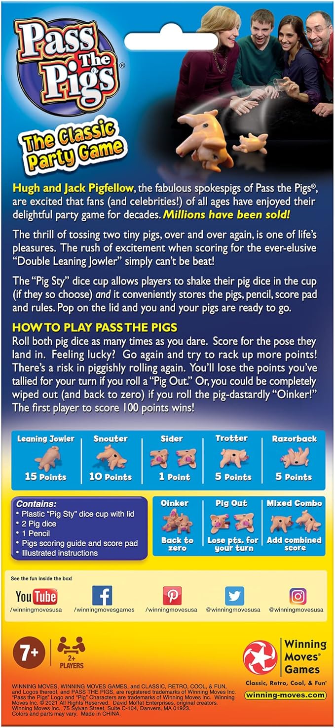 Pass The Pigs by Winning Moves Games USA, a Hilarious Pig Dice Game, Family Favorite for Over 40 Years, for 2 or more Players, Ages 7+ (1046)