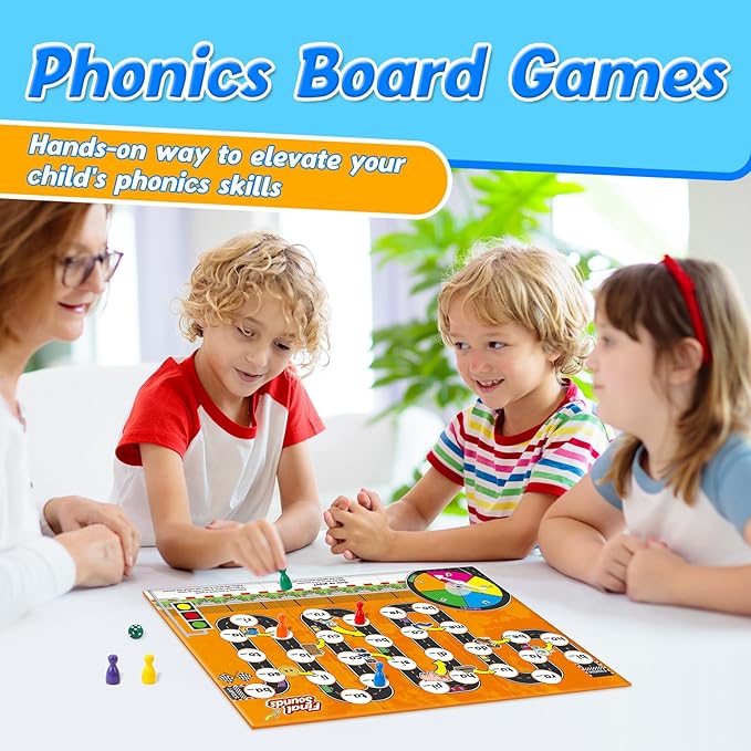Phonics Board Games for Kids,Educational Learning CVC and CVCC Board Games for Boys and Girls,Reading and Spelling Word Games Ages 4 5 6,Classroom Travel Indoor Outdoor Family Games