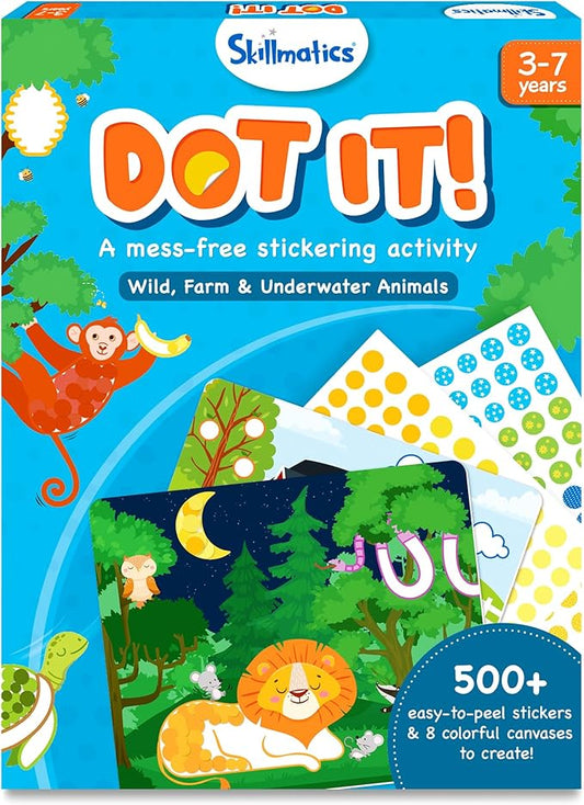 Skillmatics Dot It Sticker Art Activity - Animals, Mess-Free Fun for Kids, 500+ Stickers, Craft Kits, DIY Scrapbooking Activity, Travel Toys, Gifts for Boys & Girls Ages 3, 4, 5, 6, 7