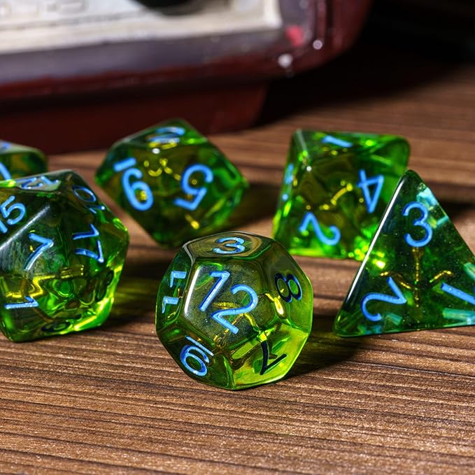 UDIXI 7PCS Polyhedral Dice Set, 7-Die Green DND Dice Set Filled with Bow for Role Playing Games as Dungeons and Dragons RPG Table Games?D&D (Ranger)