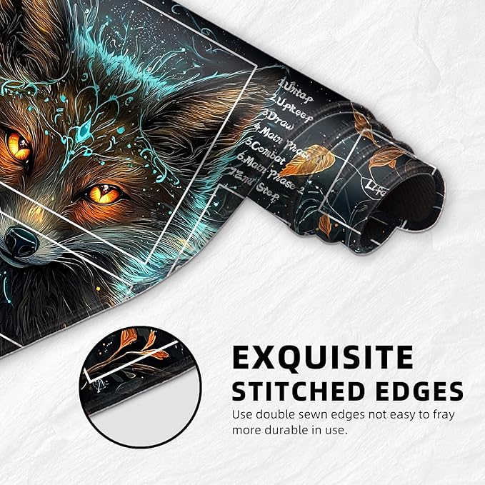 for MTG Playmat with Zones Storage Bag, for TCG Playmat and Playing Card Mat for Magic Board Games, Beautiful Fox Non-Slip Stitched Edges Game Mat, Rollable Foldable Card Playmats