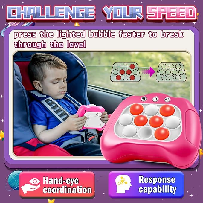 Quick Push Game，Pop Game Fidget Toys, Fast Push Bubble Game, Handheld Puzzle Game Sensory Toys ，Light Up Push Pop Game for Kids 3-12 Girls and Boys Teens Adults Decompression (Pink)