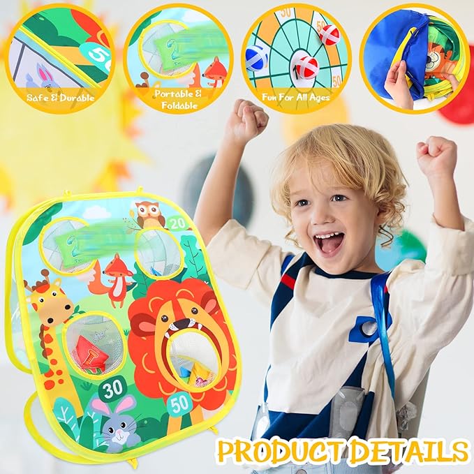 Yunsailing 63 Pcs Carnival Outdoor Games Set for Kids Include Animal Bean Bag Toss Plastic Cones Bean Bags Ring Toss Egg and Spoon Race, Field Yard Lawn Outdoor Game, Gift for Birthday Party