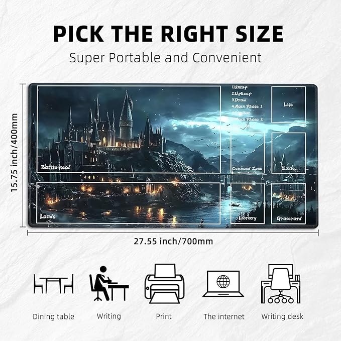 for MTG Playmat with Zones Storage Bag,for TCG Playmat and Playing Card Mat for Magic Board Games, Castle Non Slip Stitched Edges Game Mat, Rollable Foldable Card Playmats
