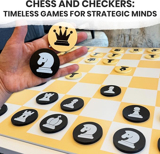QUOKKA Giant White Four in a Row Connect Game 4-in-1 SUPERSET - Wooden Jumbo Family Friends Game for Adults - Backyard Family Party - Big Chess & Checkers - Indoor Games - Wooden Tic Tac Toe