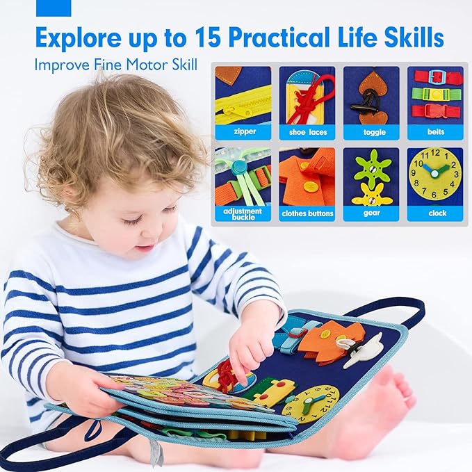 hahaland Busy Board for 1 Year Old - Montessori Toys for 2 Year Old Boy Birthday Gift - Preschool Learning Activities Toddlers Boy Toys 2-3 with Life Skills,Alphabet,Number,Shape,Color,Animal,Weather