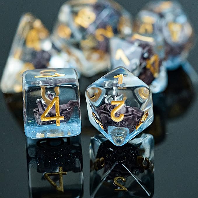 UDIXI 7-Die Polyhedral DND Dice Set, Resin D&D Dice Filled with Sailboat for Dungeons and Dragons Role Playing Game(RPG),Pathfinder,Tabletop Game