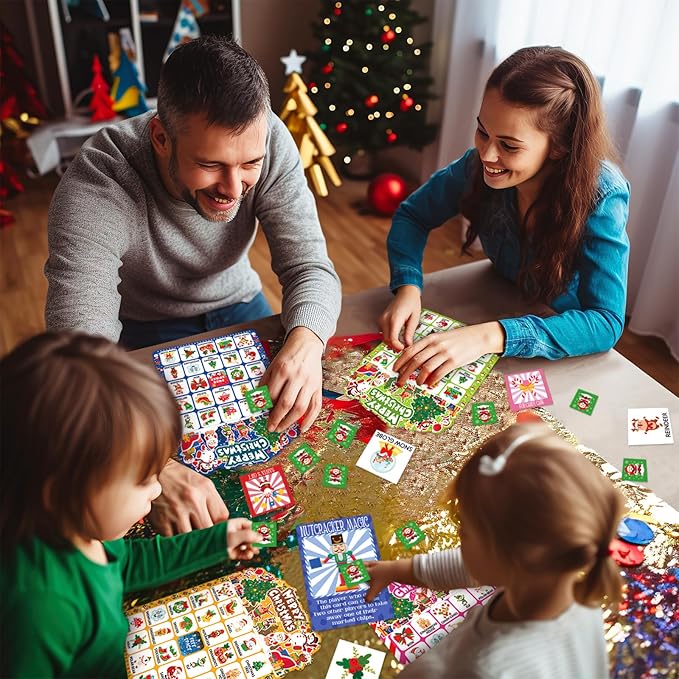 56 Sheets Christmas Bingo Game, 32 Players Christmas Bingo Cards for Kids Adults Christmas Party Game for Family Large Group Winter Holiday Party Favor Kids Bingo