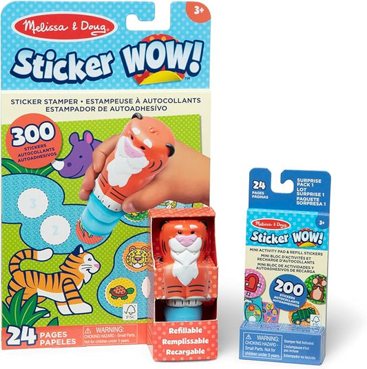 Melissa & Doug Sticker Wow!™ Tiger Bundle: 24-Page Activity Pad, Sticker Stamper, 500 Stickers, Arts and Crafts Fidget Toy Collectible Character