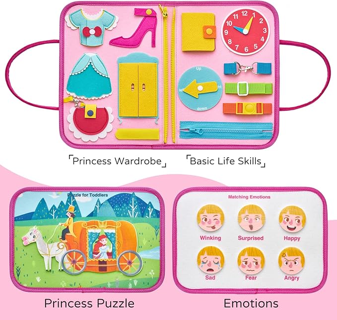 Freebear Busy Board, Travel Toys, Quiet Book, Sensory Toys for Toddlers 2 3 4, Montessori Toys/ Activities Board, Educational Toys for 2 Year Old Girls Boys Gift，Princess