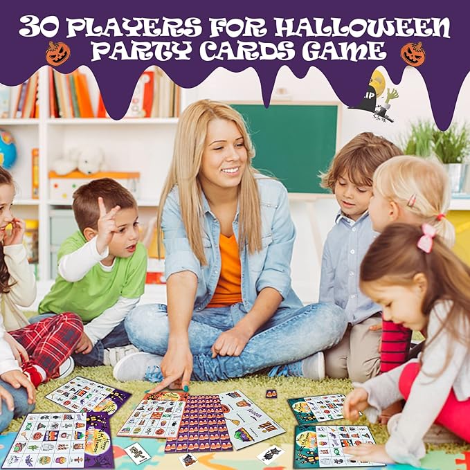 VESPRO 46PCS Halloween Bingo Game Cards for 30 Players Halloween Party Games for Kids Party Classroom Activities