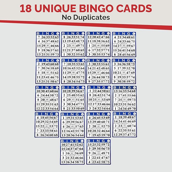 MR CHIPS Bingo Game 18 Cards and 300 Chips & Calling Cards Fun Games for Family, Reusable Kids