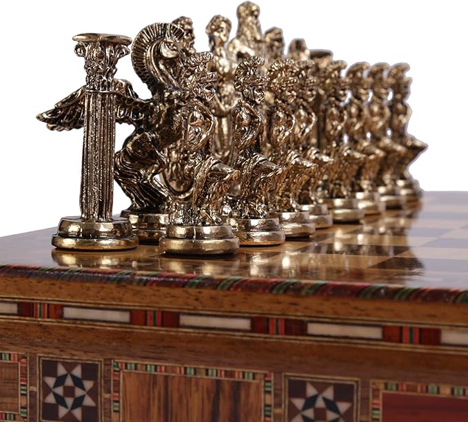 Medium Mythologic Pegasus Metal Chess Set for Adults,Handmade Pieces and Natural Solid Wooden Chess Board with Storage Inside King 3.35inc