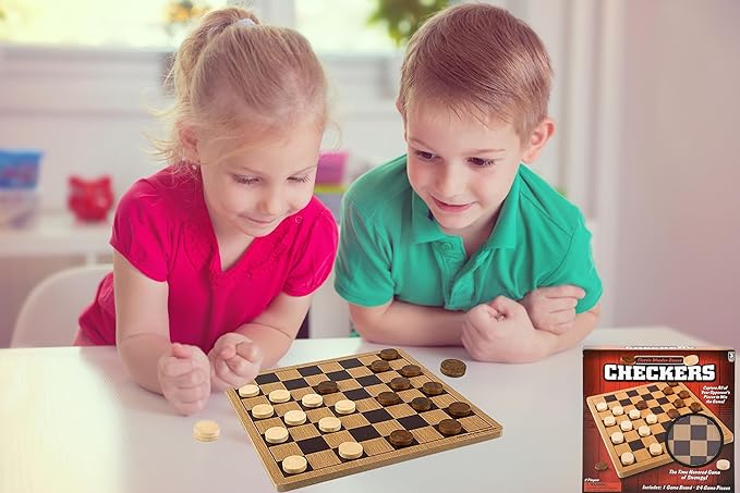 The Dreidel Company Classic Wooden Board Games, Great for Prizes, 10" (10" Wooden Checkers)