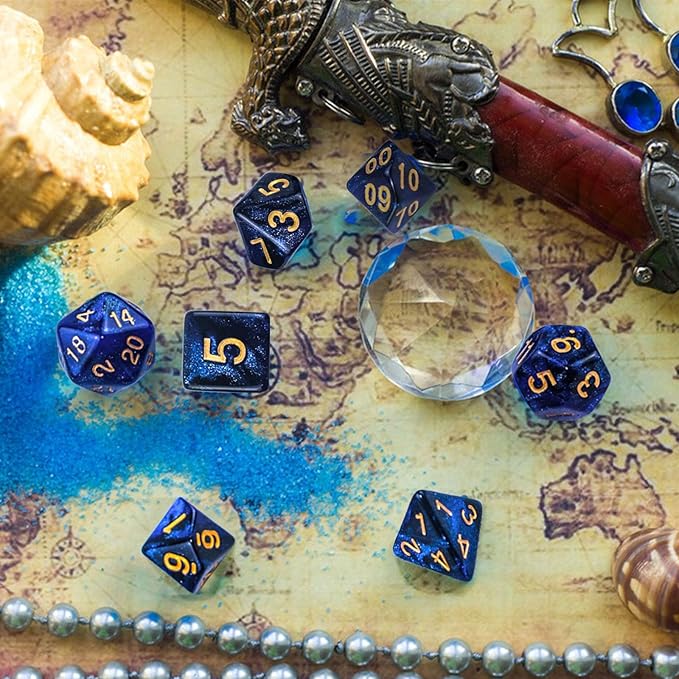 7 PCS DND Dice Set, Polyhedral Dice, D&D Dice Set D20 D12 D10 D% D8 D6 D4, Dark Blue Mix Black for Dungeons and Dragons Dice Det,Suitable for DND RPG MTG Tabletop Games