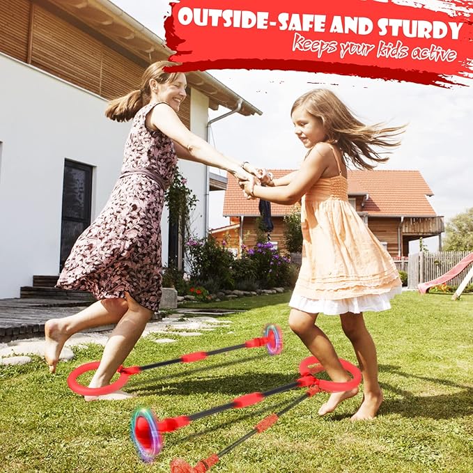 Ankle Skip Ball for Kids, Foldable Colorful Light Flash Wheel Skip Ball for Adults, Indoor Outdoor Game Toys for Kids Girls Boys, Gift for Girls, Boys Ages 5 6 7 8 9 10 11 12 Years Old- Red