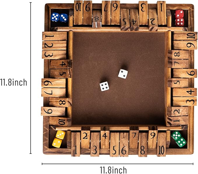 Wooden 1-4 Player Shut The Box Game Classic Dice Board Game for Kid & Adult