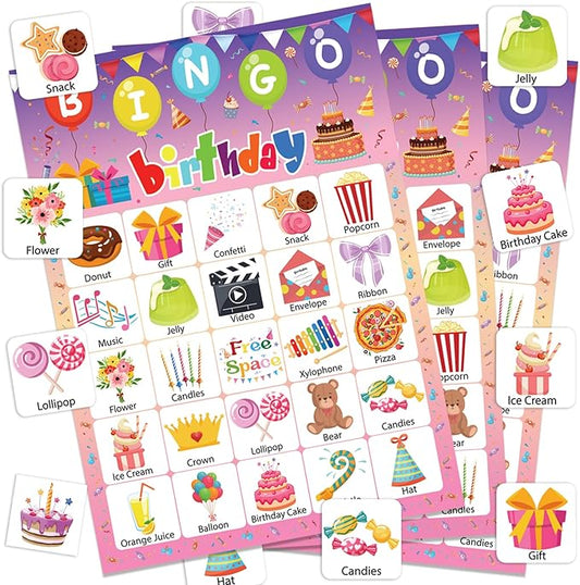 Birthday Bingo Game, 24 Players Birthday Party Bingo Games Birthday Bingo Cards Happy Birthday Bingo Game Cards for Adults Home School Classroom Activities Family Birthday Party Supplies