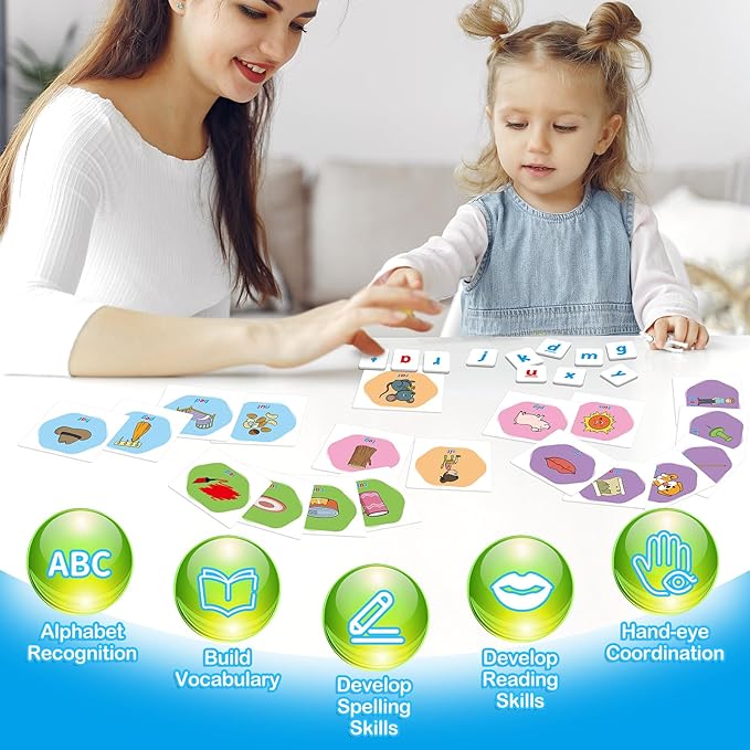 CVC Word Games,Magnetic Letters & Flash Cards,Phonics Games,Alphabet Learning Toys, Refrigerator Fridge ABC Magnets for Kids,Speech Therapy Toys for Toddler,Spelling for Preschool Classroom