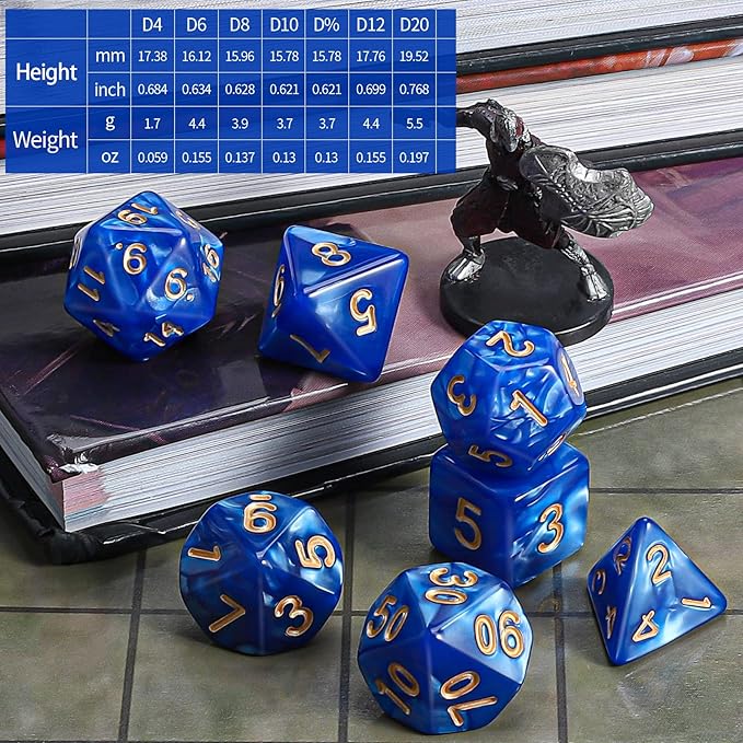 CiaraQ DND Polyhedral Dice Set with a Black Dice Bag for D&D RPG MTG Role Playing Table Games(Navy Blue)