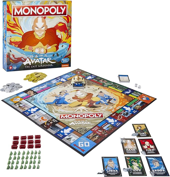 Hasbro Gaming Monopoly: Avatar: Nickelodeon The Last Airbender Edition Board Game for Kids Ages 8 and Up, Play as a Member of Team Avatar (Amazon Exclusive)