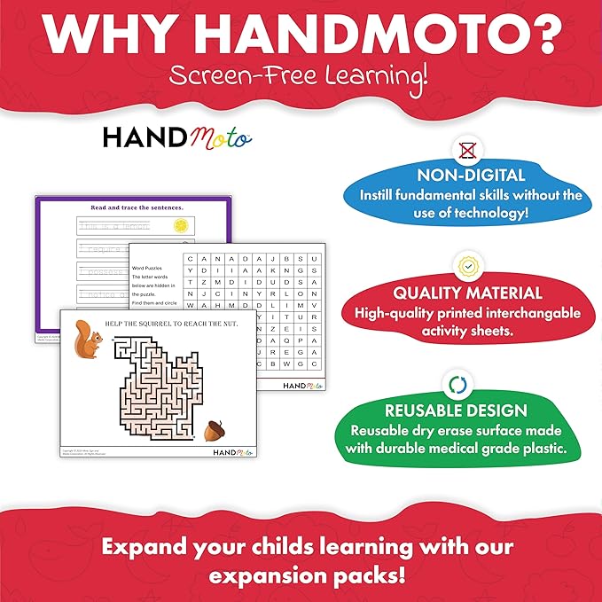 HandMoto Adult Memory Games Activity Pack – Memory Games for Seniors Education & Learning Activity Sheets, Fun Alphabet & Writing Workbooks for Adults & Kids, Kindergarten Workbooks for Handwriting