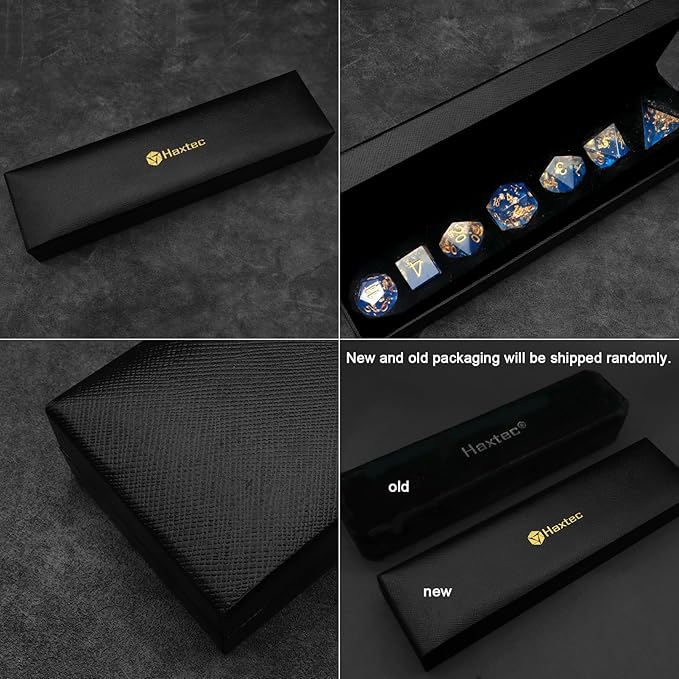 Haxtec Blue D&D Dice Set - Sharp Edge Resin Dice with Gold Flakes, Case for RPG Role Playing Games, Dungeons and Dragons Gift