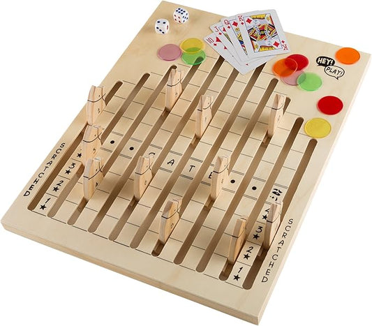 Hey! Play! Wooden Horse Race Game with Dice, Cards and Chips – Indoor and Outdoor Board Games for Adults, Kids, Boys and Girls Party Game (80-DDH)