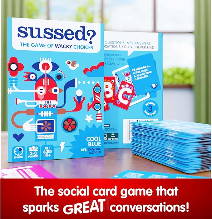 SUSSED The Wacky ‘What Would You Do?’ Card Game - Social Fun for Teens, Boys, Girls, Tweens - Travel & Road Trip Essentials for Kids Ages 10+ & Adults - Cool Blue Deck