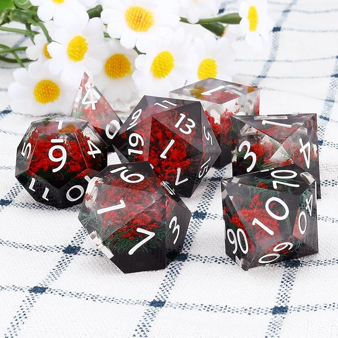 Haxtec DND Dice Set Sharp Edge Resin Dice Set with Dice Case, Flower D and D Dice, Polyhedral D&D Dice Set for Dungeons and Dragons TTRPGs DND Gift
