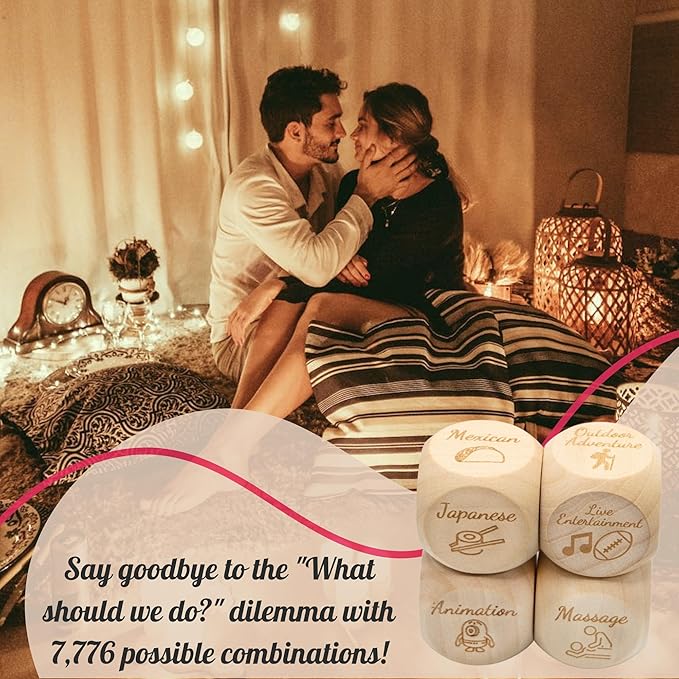 Deluxe Date Night Dice Game - Fun Romantic Couples Gift - 5 Dice, Decision Coin, Board & Carry Bag for Bachelorette, Anniversary, Wedding, Bridal Shower - Girlfriend Wife Husband Him Her Anniversaries