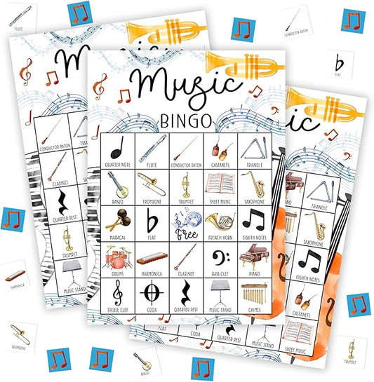 Music Bingo Game for Adults - Birthday Party Set, Cards, Favors for Family Singers and Music Lovers - Party Activity Decor & Supplies -03
