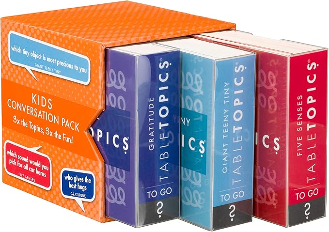 TableTopics Kids Conversation Pack Card Game - 120 Conversation Starter Cards for Family Play, Engage and Connect with Children, Boxed Set of 3 Topics