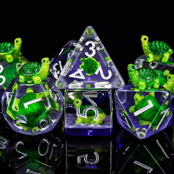 DND Resin Tortoise Dice Set, D&D Polyhedral Dice for Dungeons and Dragons RPG, MTG Role Playing Games D and D Dice 7pcs D20 D12 D10 D8 D6 D4