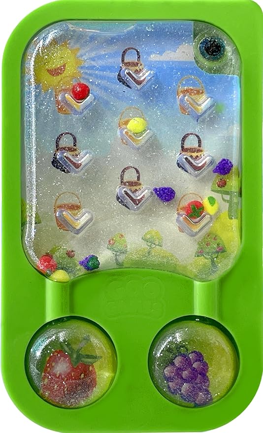 GooGames, Hand-Held Water Games with Floating Treasures, Sensory Fidget Game Adventures, Non-Toxic, No-Mess, Mesmerizing Glitter Fun, 3 Game Cards Included, Refillable, Perfect Travel Toy! (Fruits)