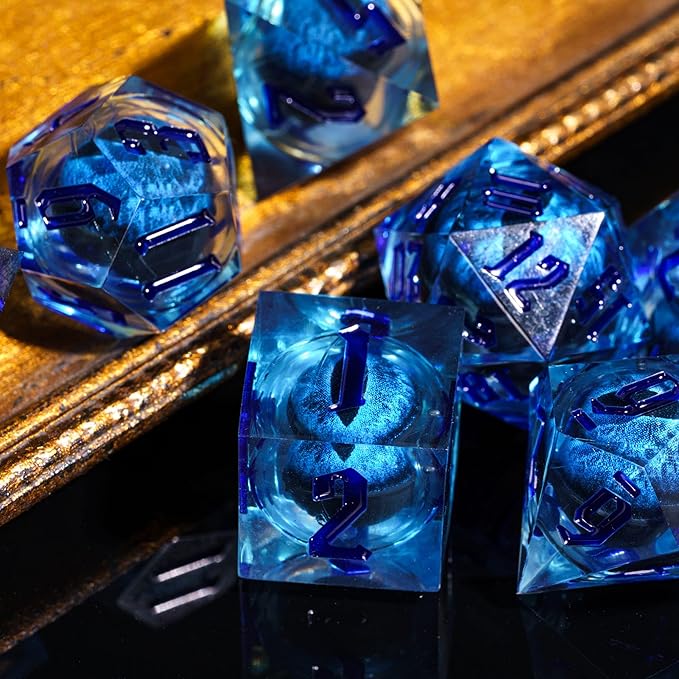 7PCS DND Dice Set,Dragon Eye Liquid Core Sharp Edge Dice Set RPG Polyhedral Die,for Dungeons and Dragons TTRPG Games Roleplaying Games Pathfinder,with Gift Box(Eyeball Blue)