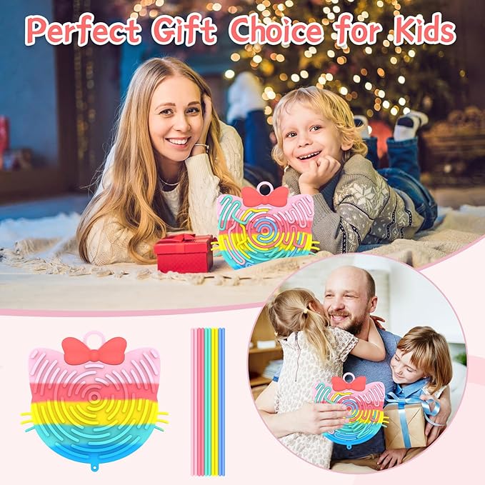 Silicone Sensory Activity Board,Double-Sided Busy Board for Fine Motor Skill,Fidget Toy for Calming, Stress, Anxiety, ADHD , Autism , Silent, No Mess , Kids 3+ & Adults(Cat,Colorful)
