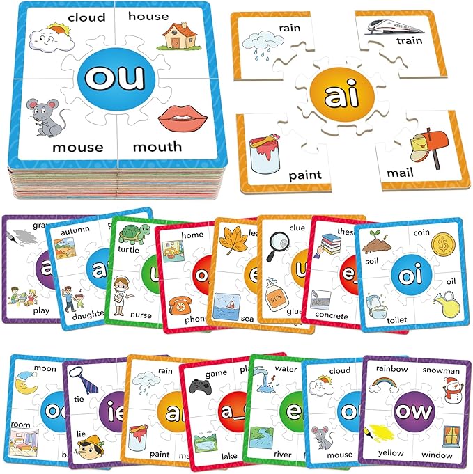Torlam Phonics Puzzle, Rhyming Games Phonics Games Flash Cards for Kids Toddler, Learn to Read Spelling Reading Sight Words, Long Vowel Silent E Site Words for Preschool Kindergarten Homeschool
