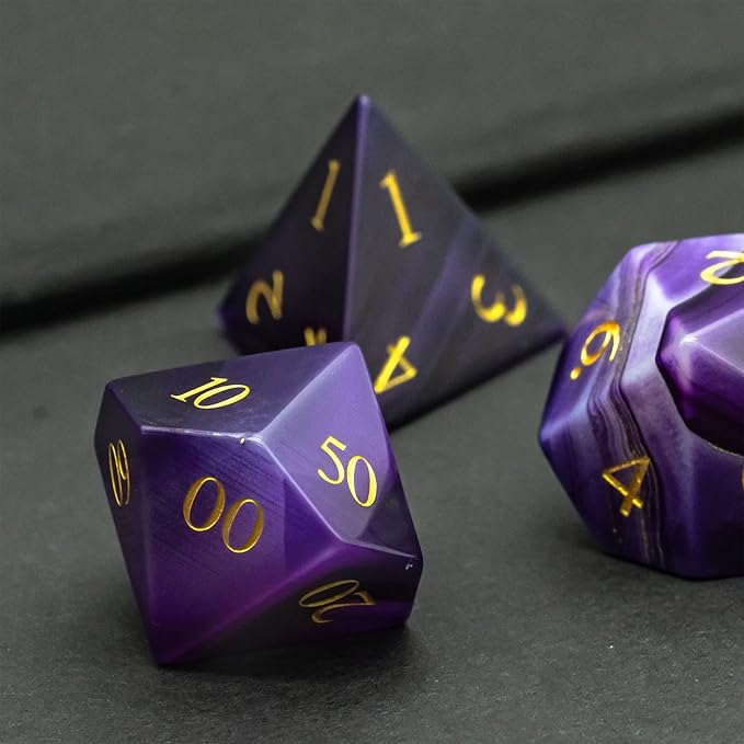 UDIXI Gemstone DND Dice Set, 7PCS Purple Agate Stone D&D Dice Polyhedral Dice for Dungeons and Dragons Role Playing and Other Tabletop Games