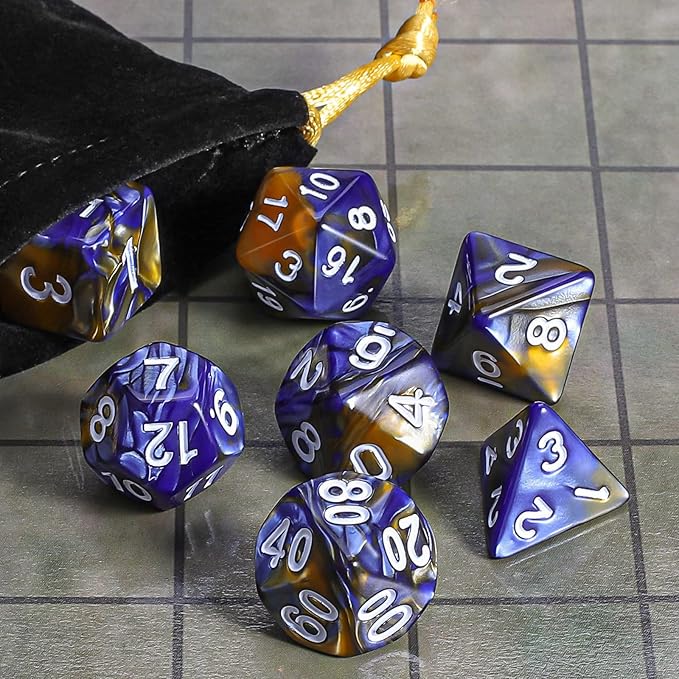 CiaraQ DND Polyhedral Dice Set with a Black Dice Bag for D&D RPG MTG Role Playing Table Games