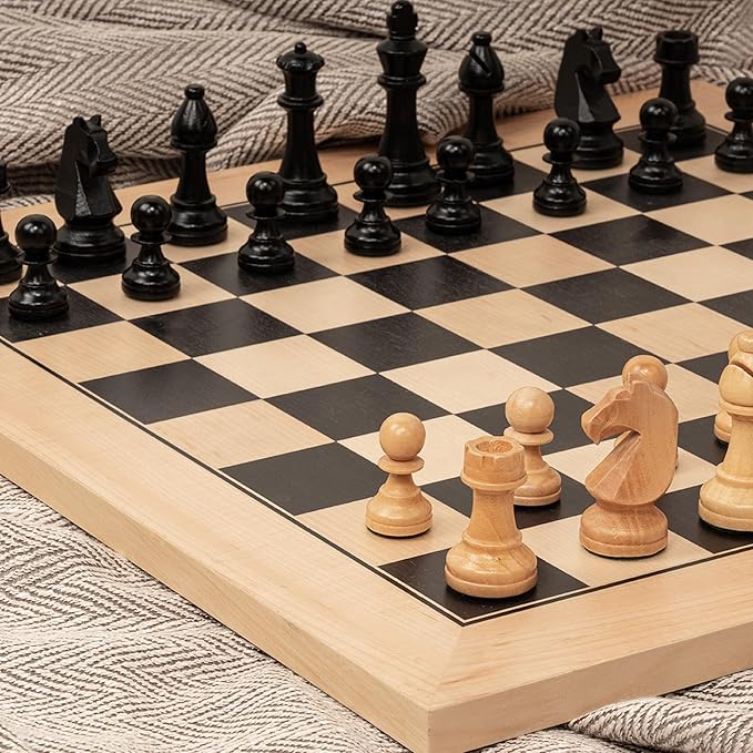A&A 17.25" Professional Wooden Chess Board with Storage Bag/Ebony Wood & Maple Inlay / 1.75" Squares w/o Notation