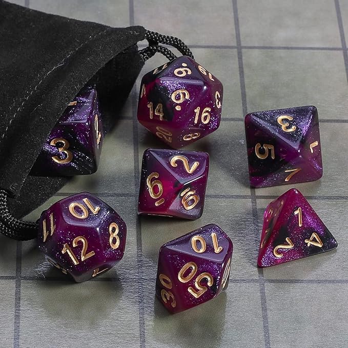CiaraQ DND Polyhedral Dice Set with a Black Dice Bag for D&D RPG MTG Role Playing Table Games