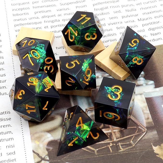 Haxtec DND Dice Set Black Sharp Edge Resin Dice with Dice Case Iridecent D&D Dice for RPG Dungeons and Dragons DND Gift-Black Galaxy